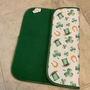 Reversible Green and White St. Patrick's Day Themed kitchen drying Mat